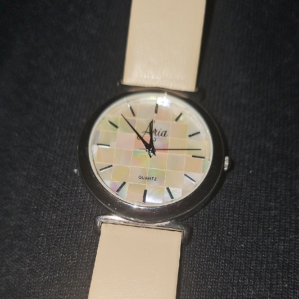 Aria Cream Quartz Watch with Silver Accents